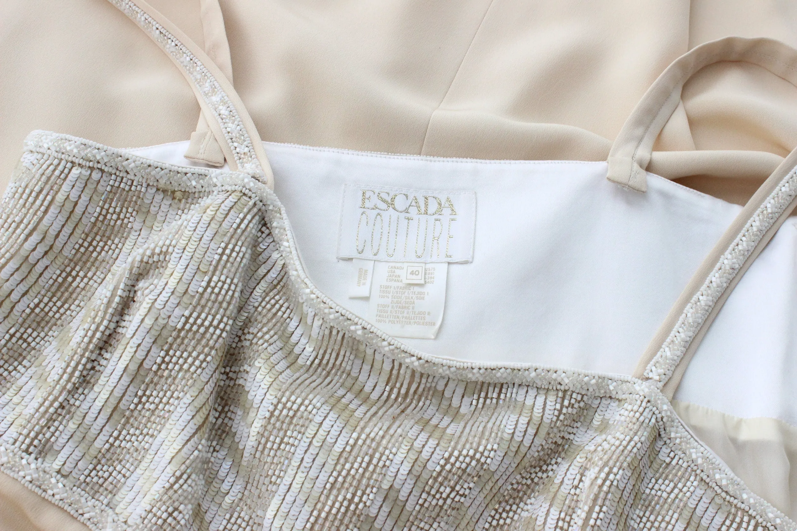 1980s ESCADA COUTURE Beaded Empire Waist Column Gown
