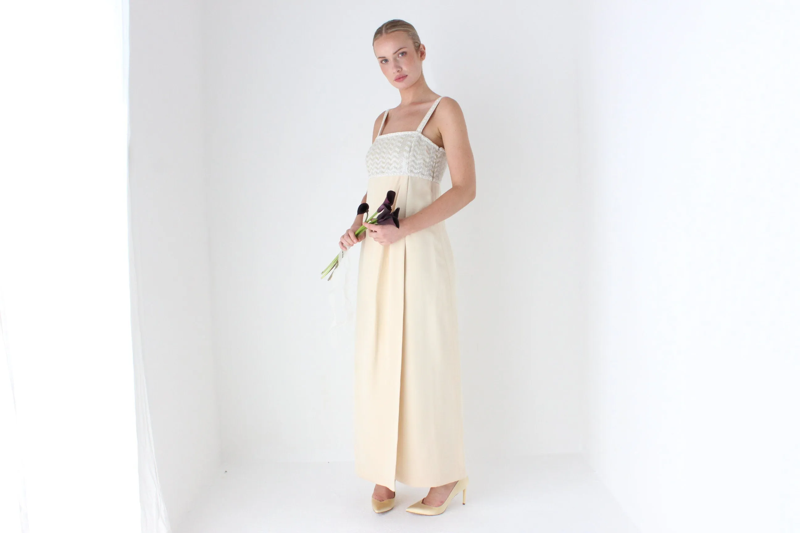 1980s ESCADA COUTURE Beaded Empire Waist Column Gown