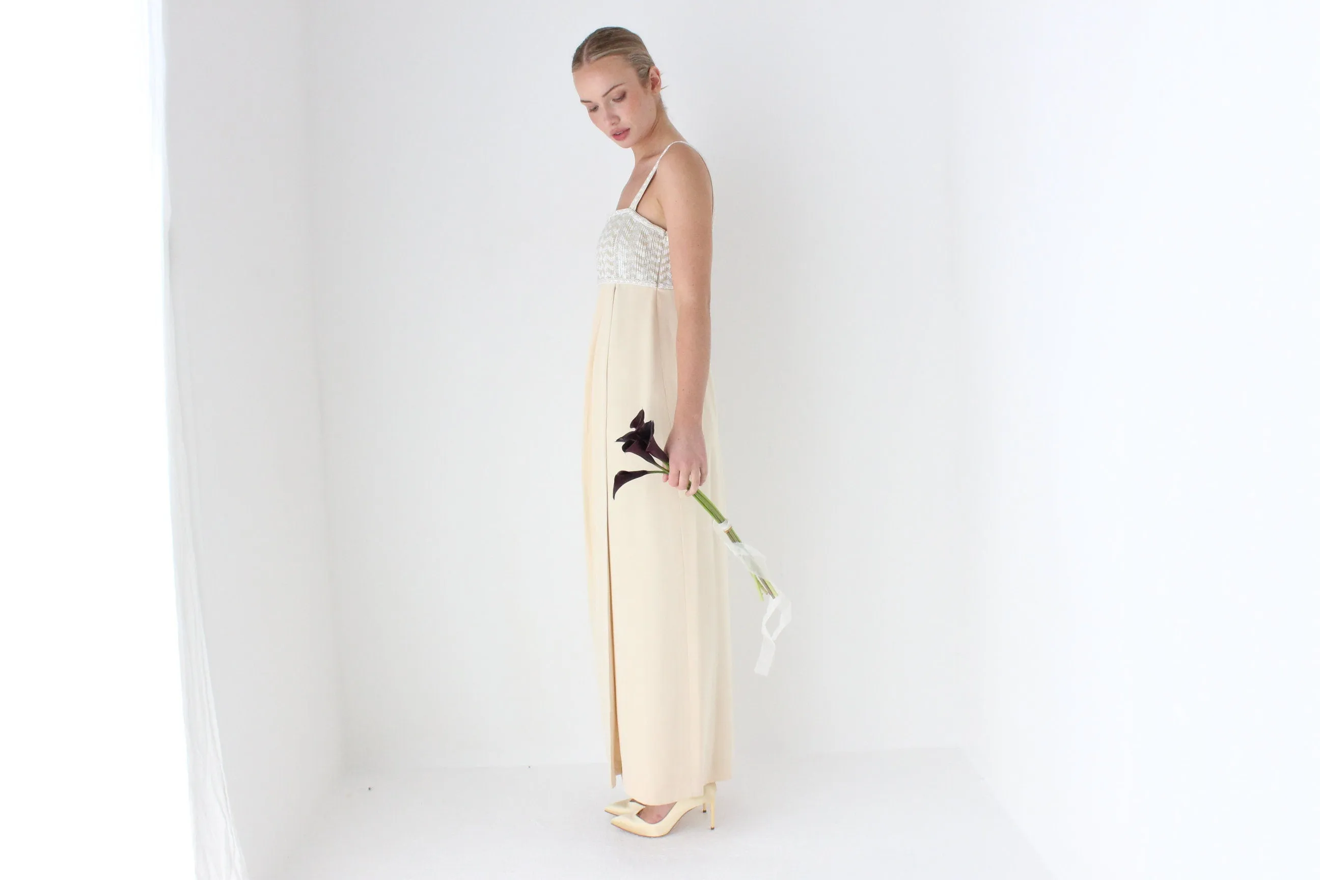 1980s ESCADA COUTURE Beaded Empire Waist Column Gown
