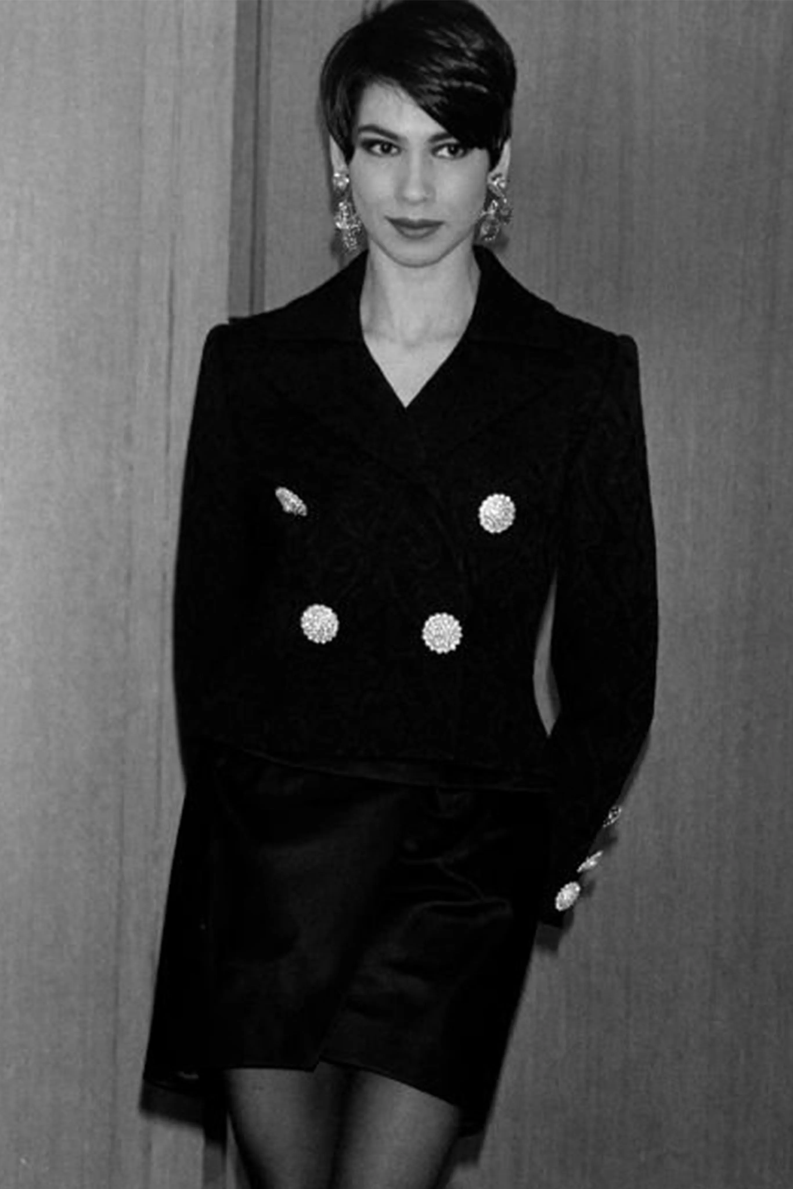 1991 Christian Lacroix Black Dress Jacket with Crystal Buttons
