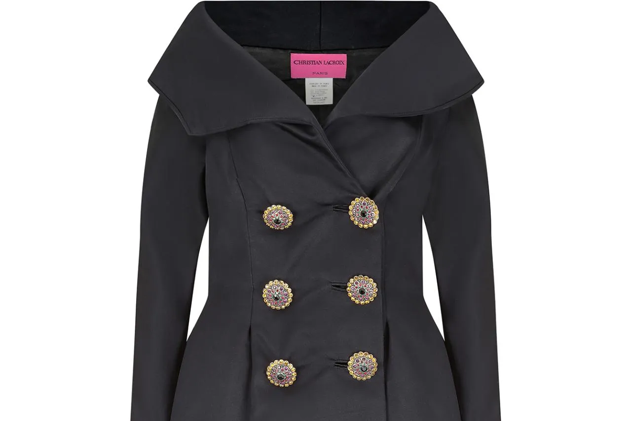 1991 Christian Lacroix Black Dress Jacket with Crystal Buttons