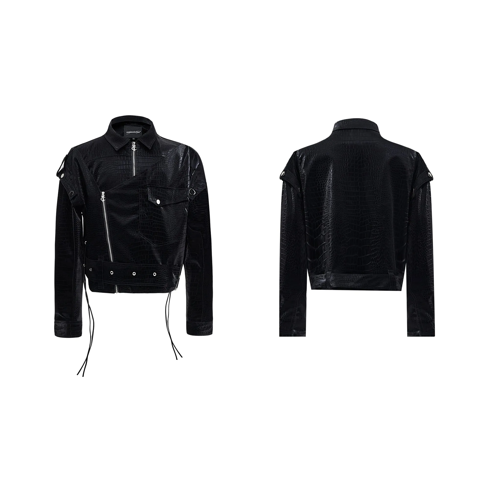 【24s Sep.】Shiny Croc-Print PU Leather Jacket
