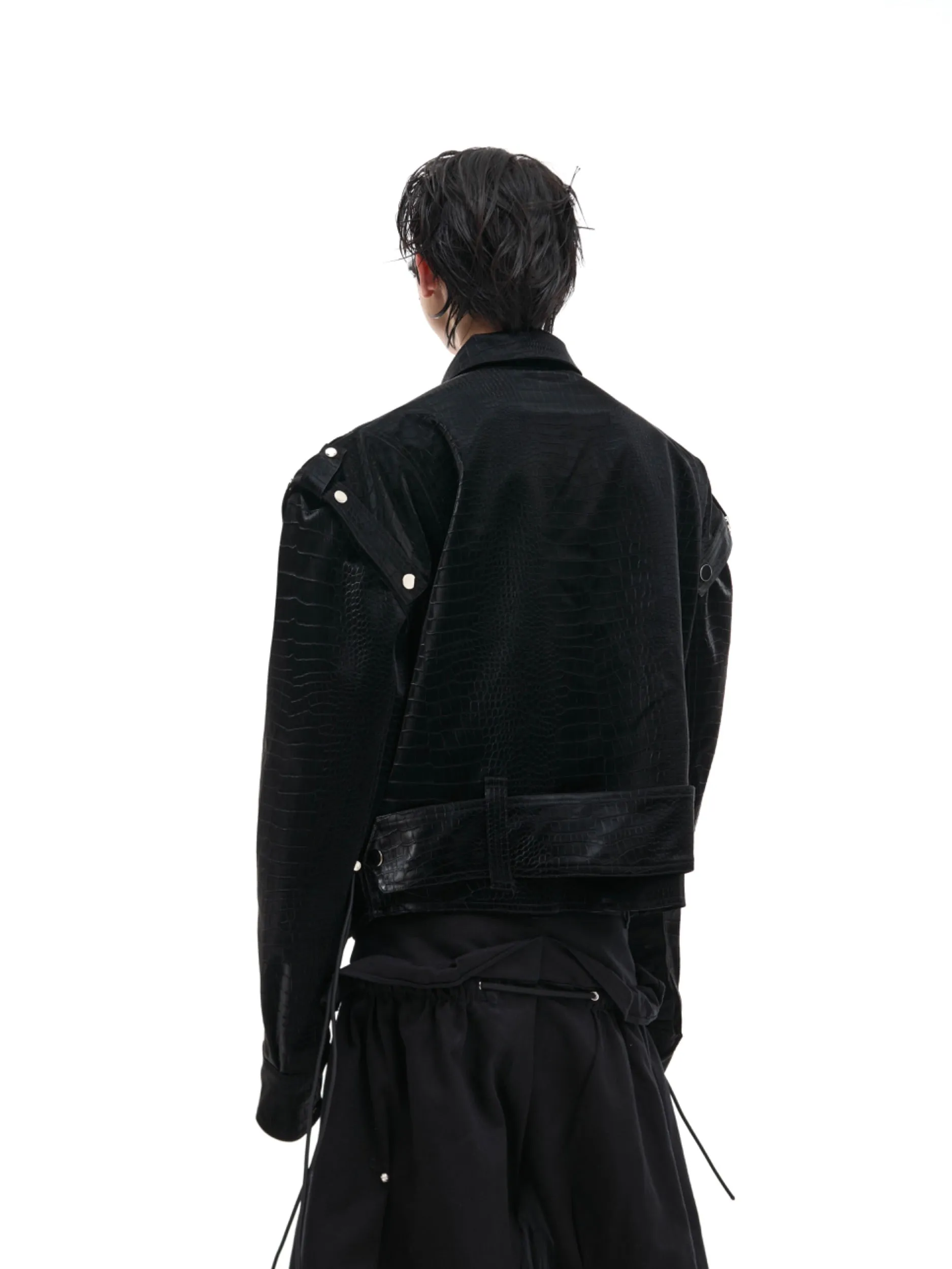 【24s Sep.】Shiny Croc-Print PU Leather Jacket
