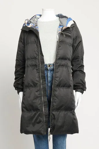 Black Longline Preowned Bomber Jacket With Printed Lining