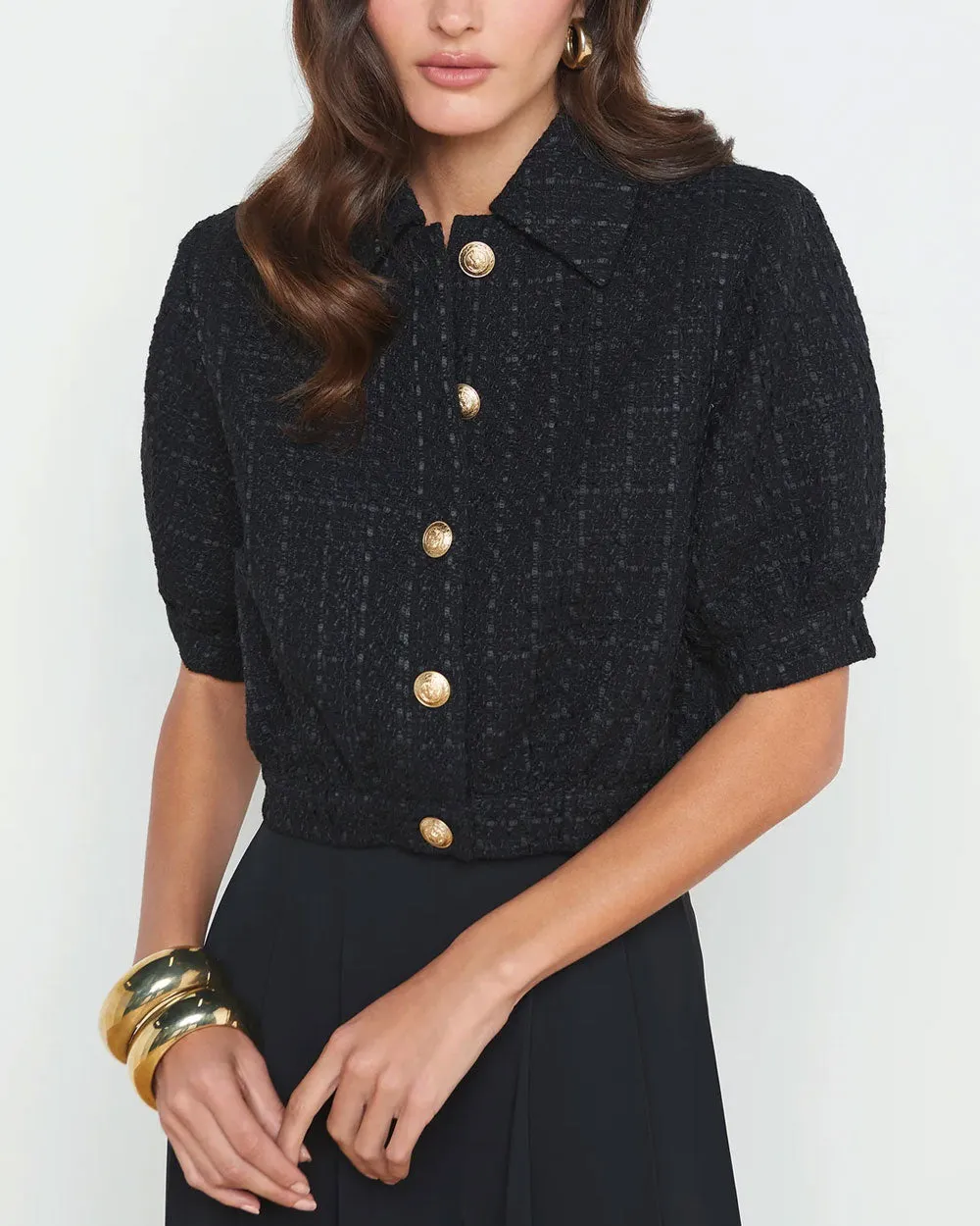 Black Tweed Short Sleeve Cove Crop Jacket