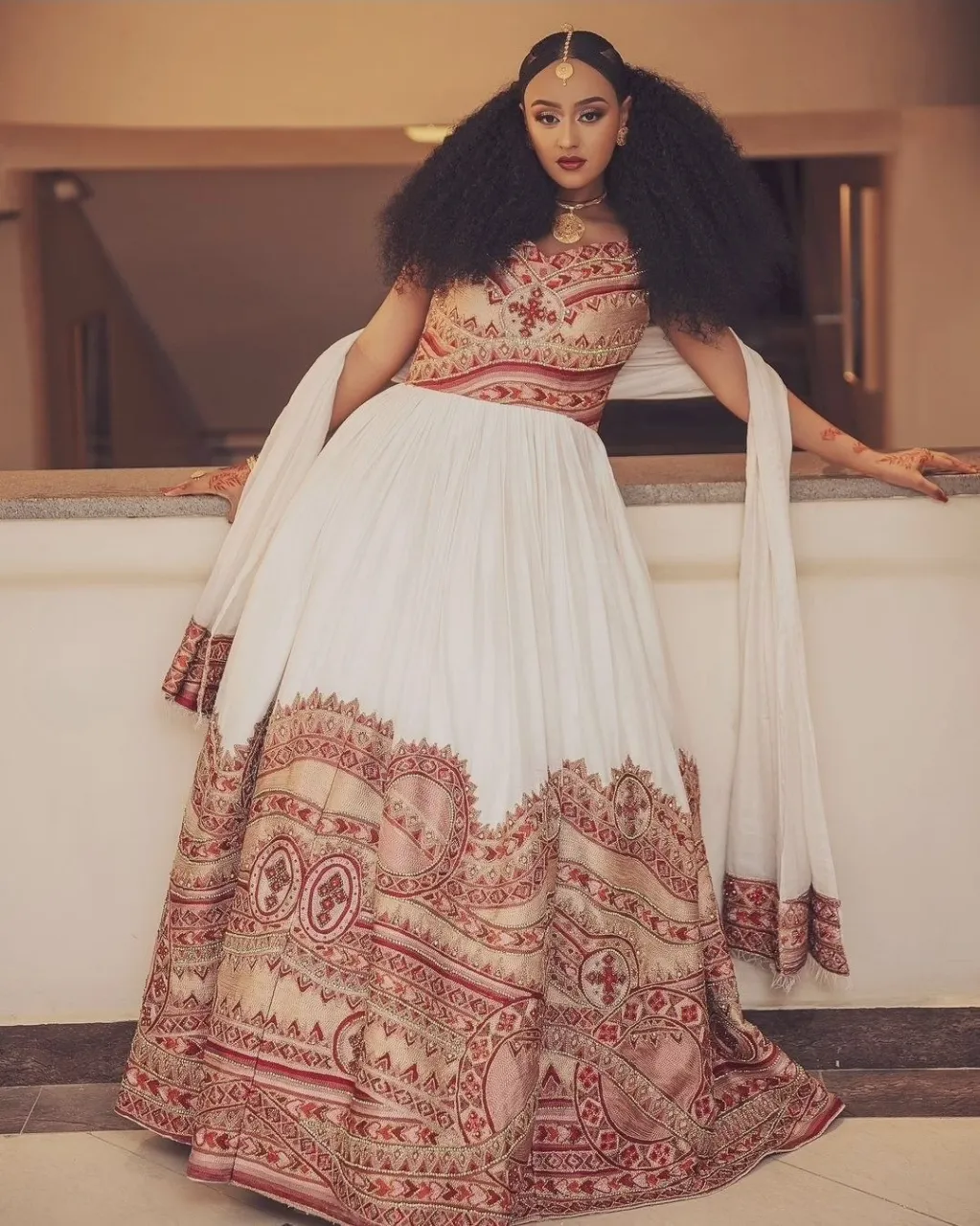 Blazing Hot Red Matching Habesha Outfit: Glamourous Handmade Ethiopian Traditional Couples Outfit