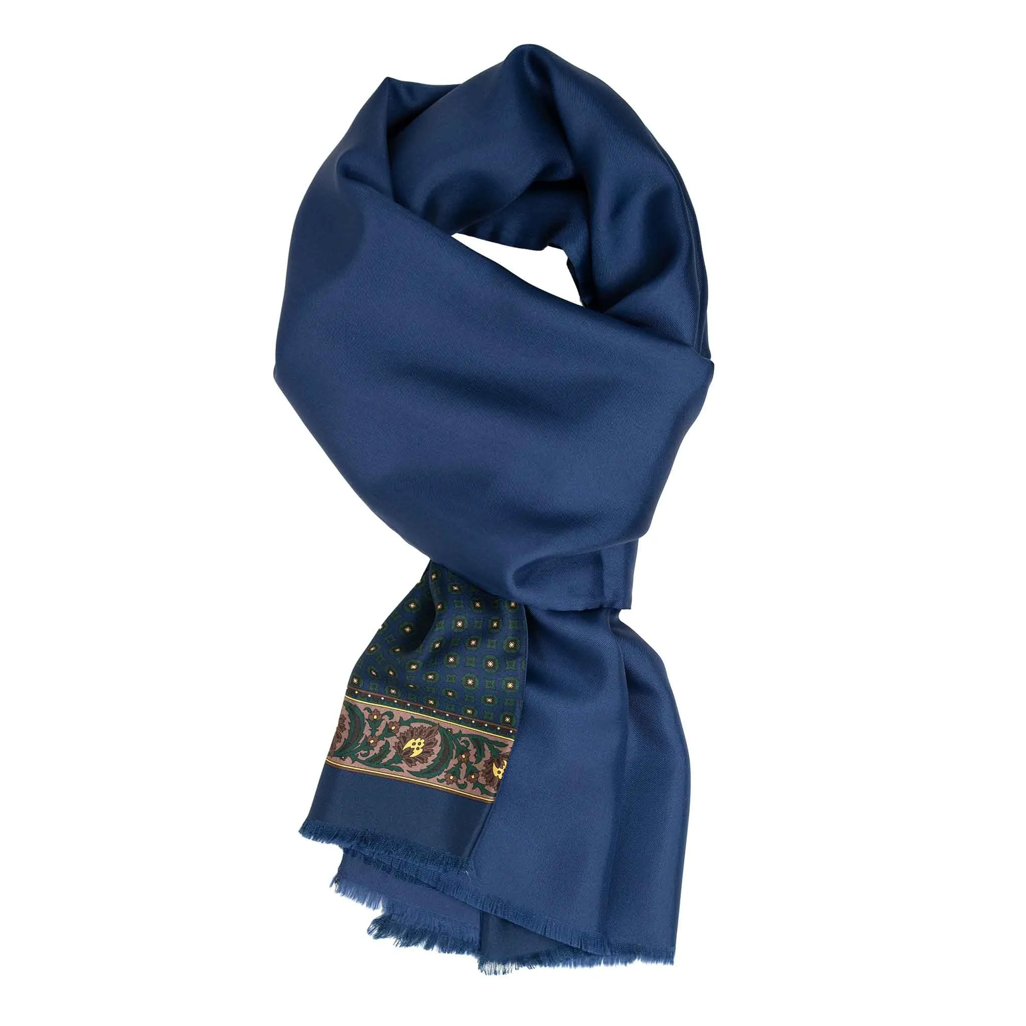 Blue with Green Circle Pattern Silk Scarf