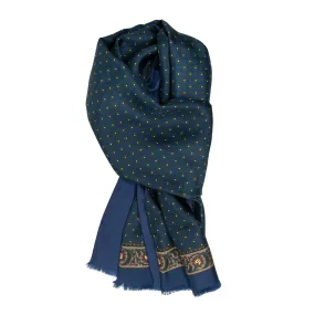 Blue with Green Circle Pattern Silk Scarf