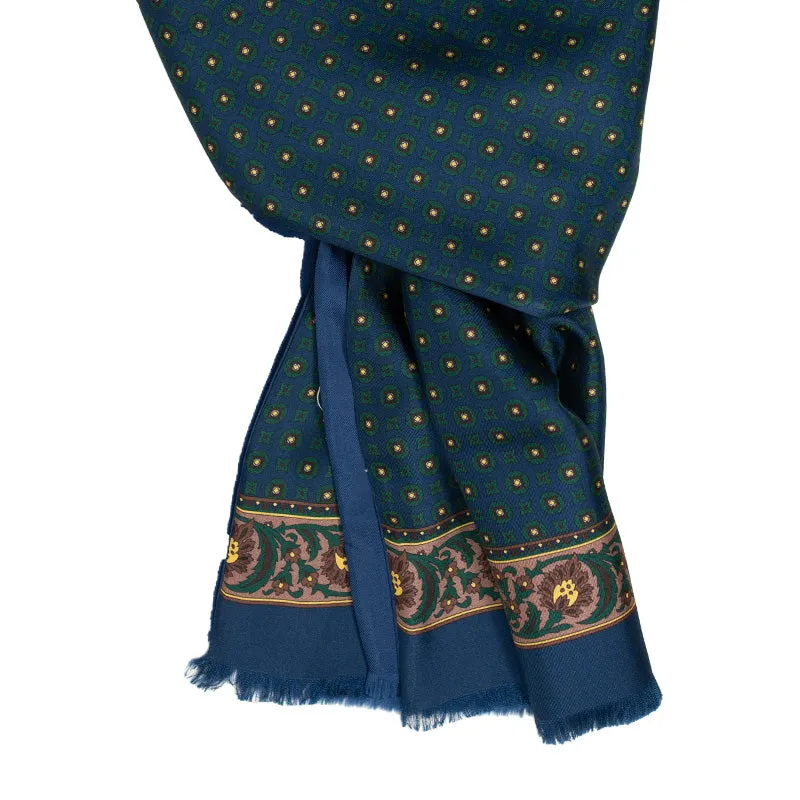 Blue with Green Circle Pattern Silk Scarf