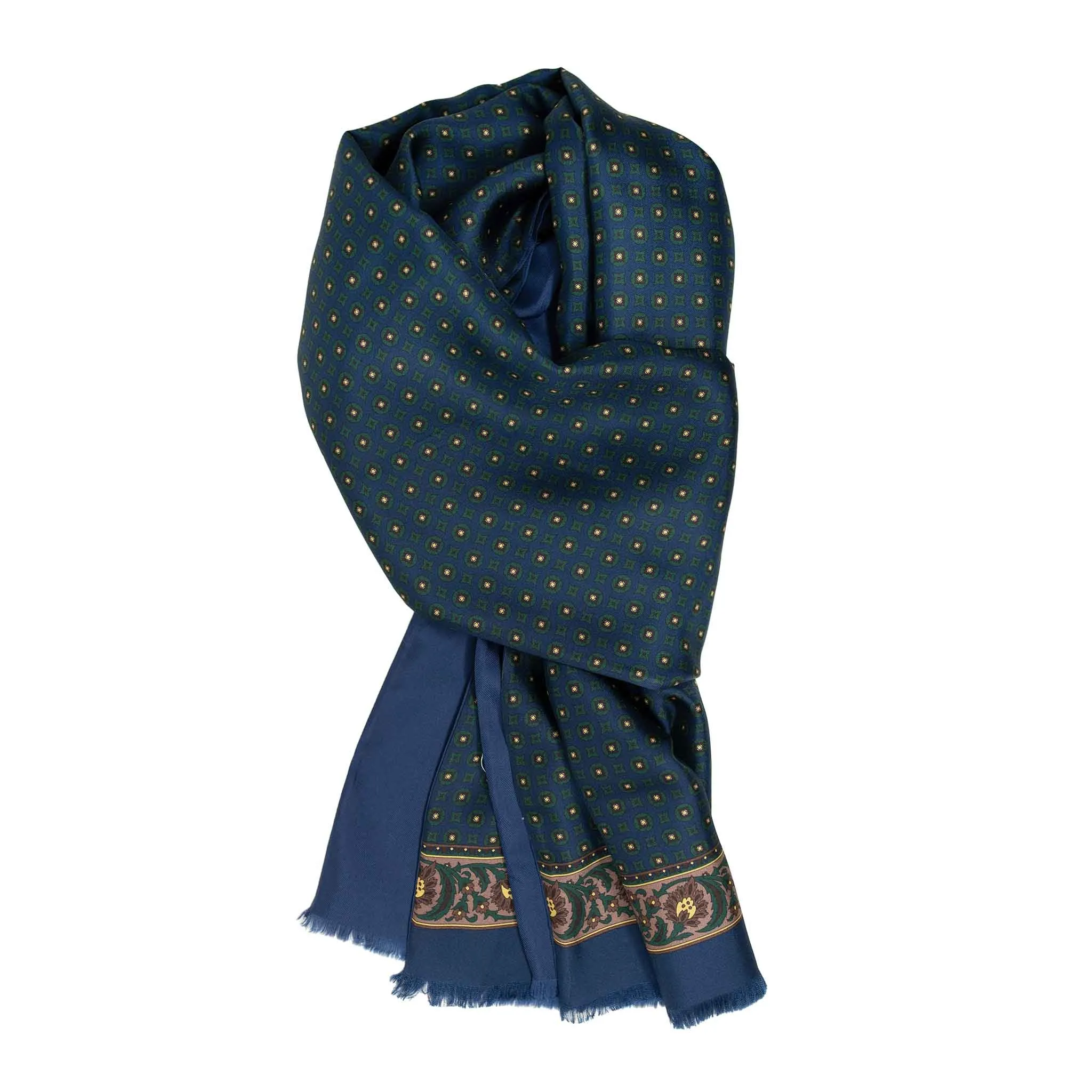Blue with Green Circle Pattern Silk Scarf