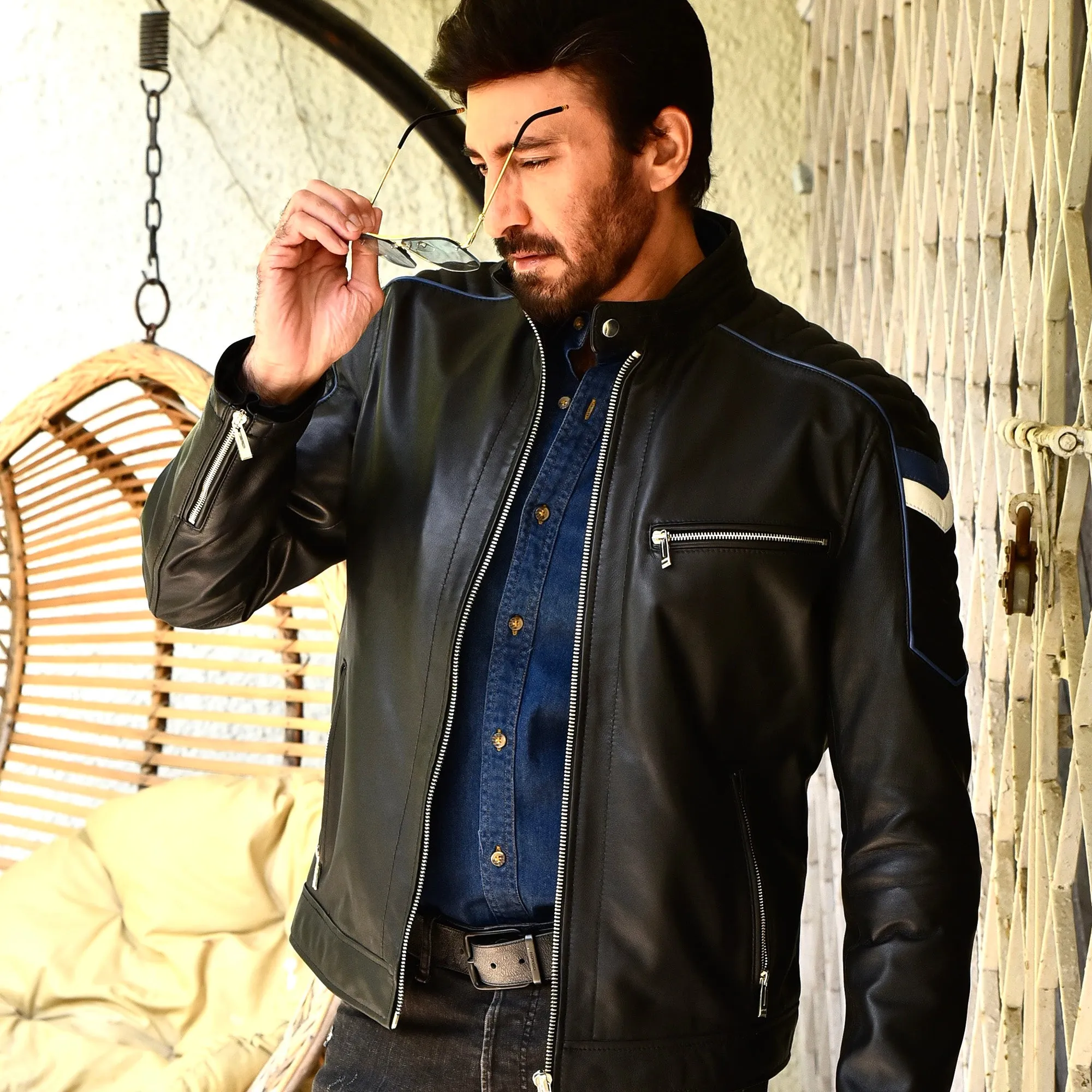 Cafe Racer Leather Jacket - Black | Kaptan