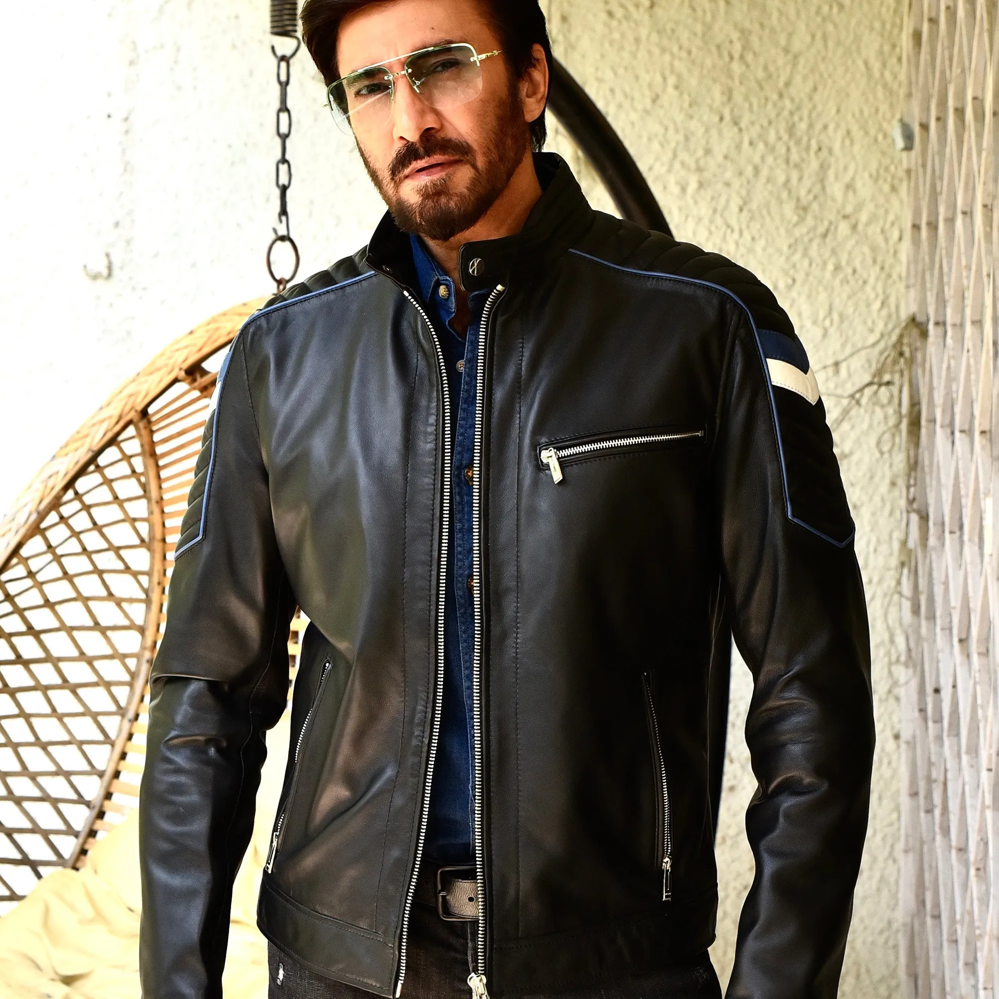 Cafe Racer Leather Jacket - Black | Kaptan