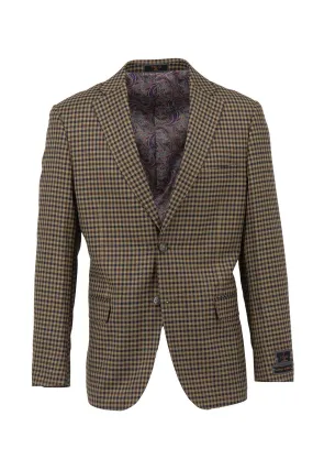 Camel with Navy Check Dolcetto Modern Fit, Pure Wool Jacket by Tiglio Luxe