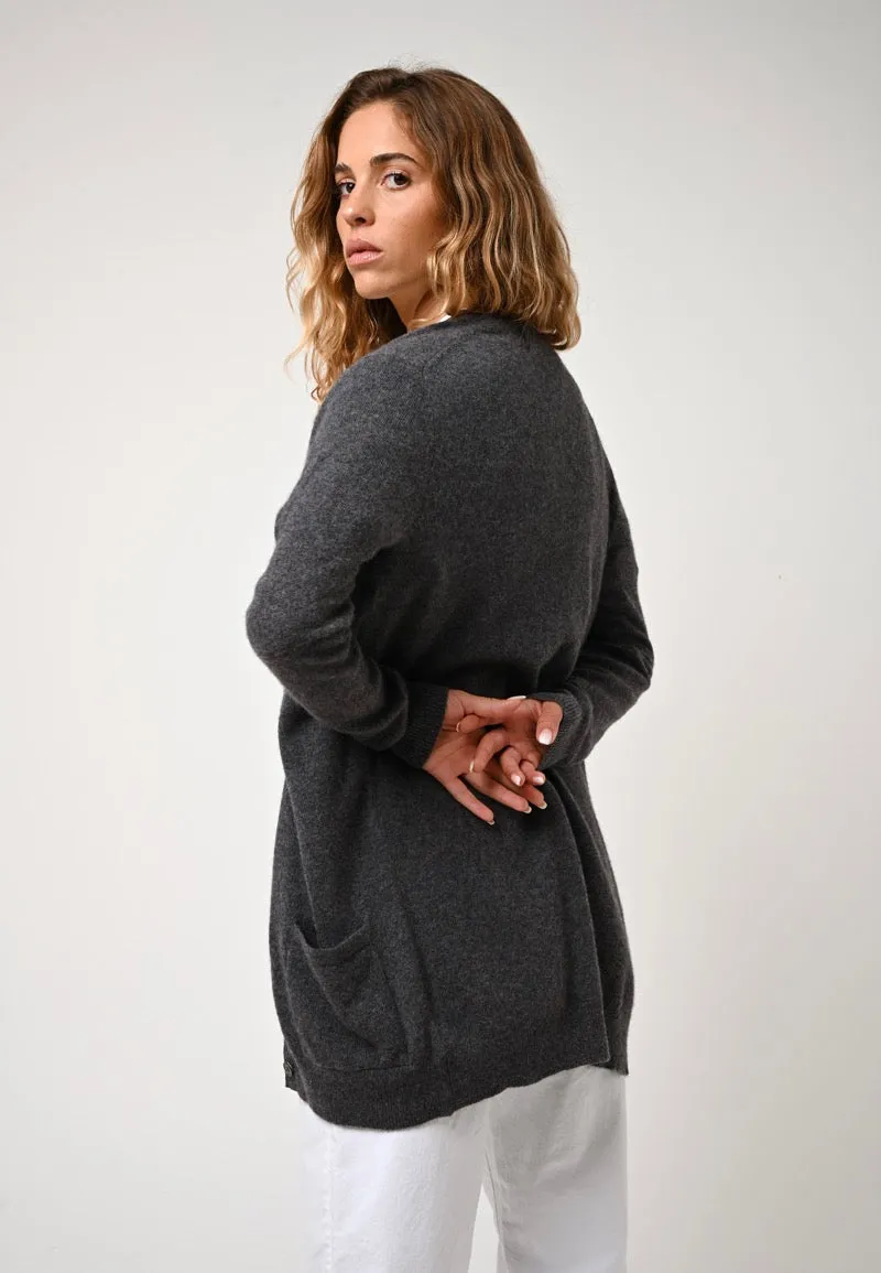 Cardigan Col V Cimet - Anthracite Chiné - 100% Cachemire 2 Fils - Femme