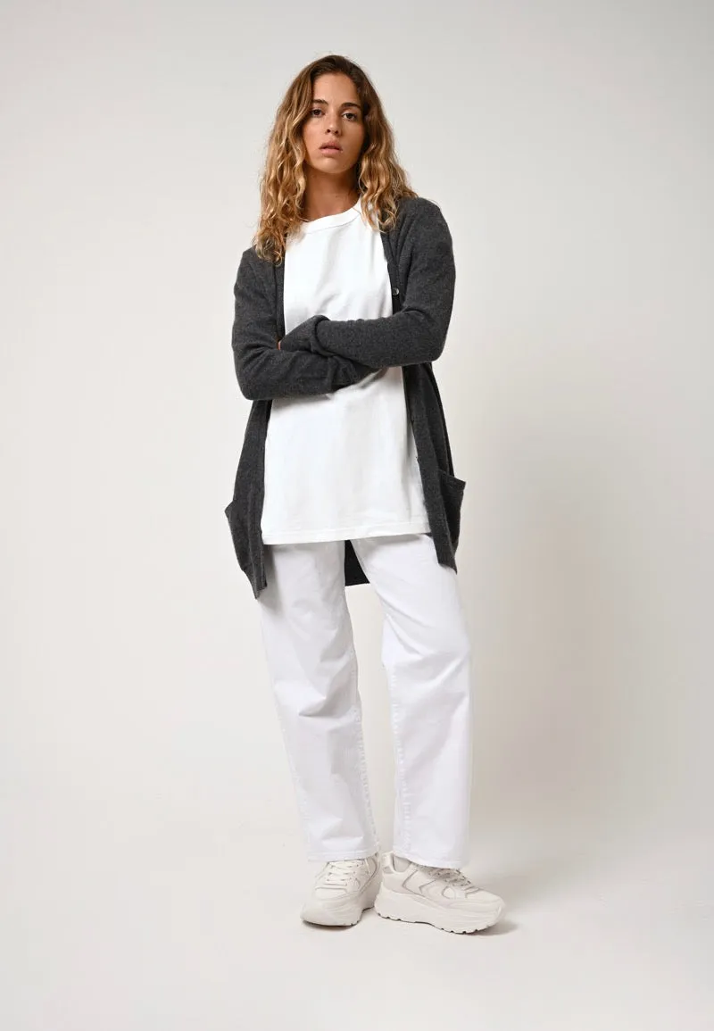 Cardigan Col V Cimet - Anthracite Chiné - 100% Cachemire 2 Fils - Femme