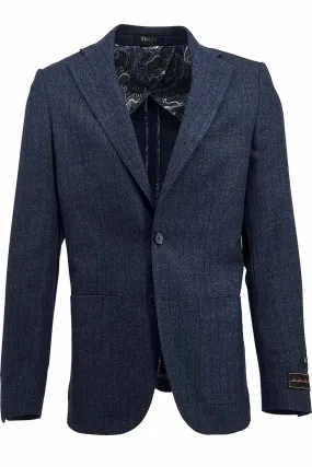 Dark Blue Denim with Stripes Dolcetto/THP Modern Fit half lined, Pure Wool Jacket by Tiglio Luxe