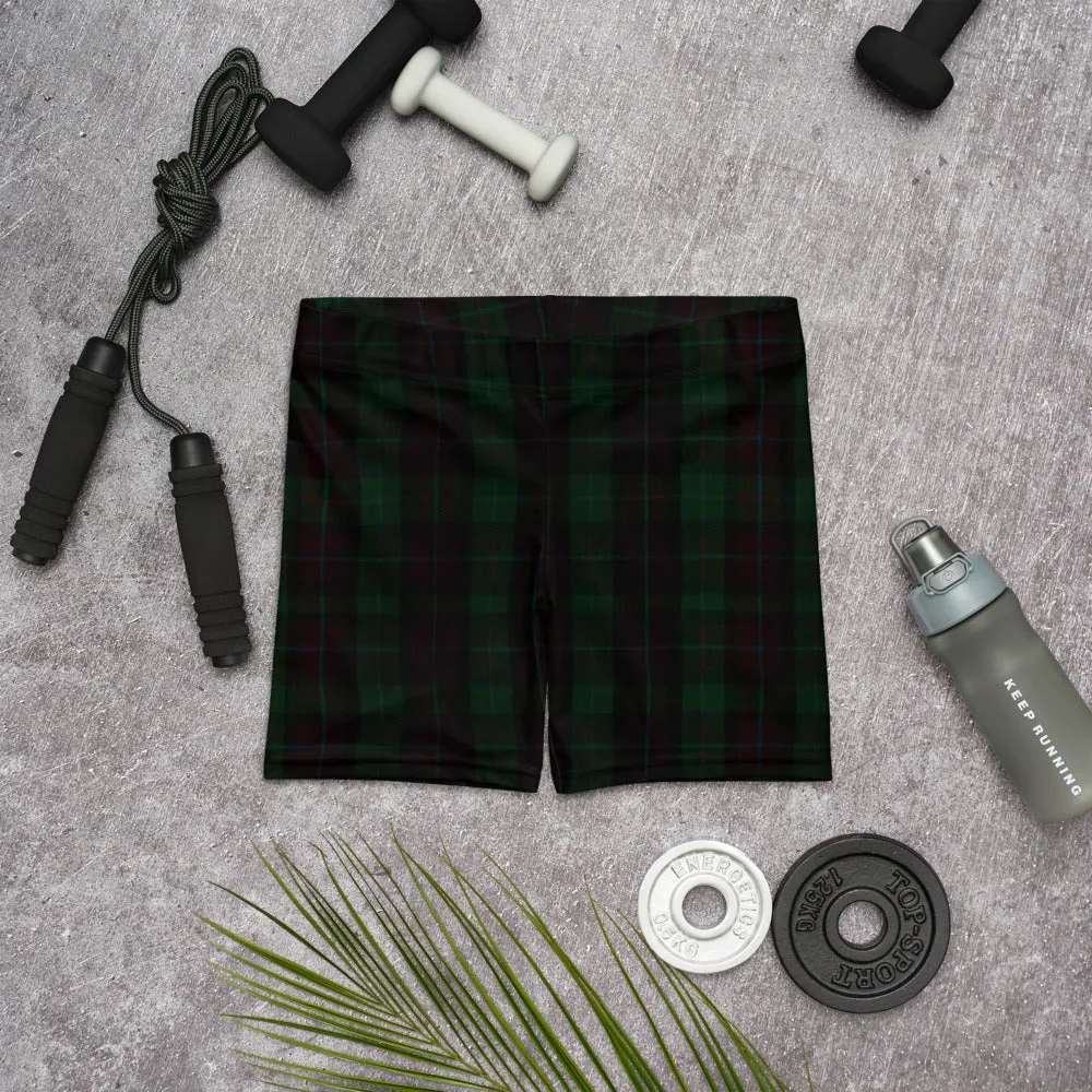 Dark Green Plaid Print Shorts, Women's Tartan Printed Yoga Short Tights - Made in USA/EU