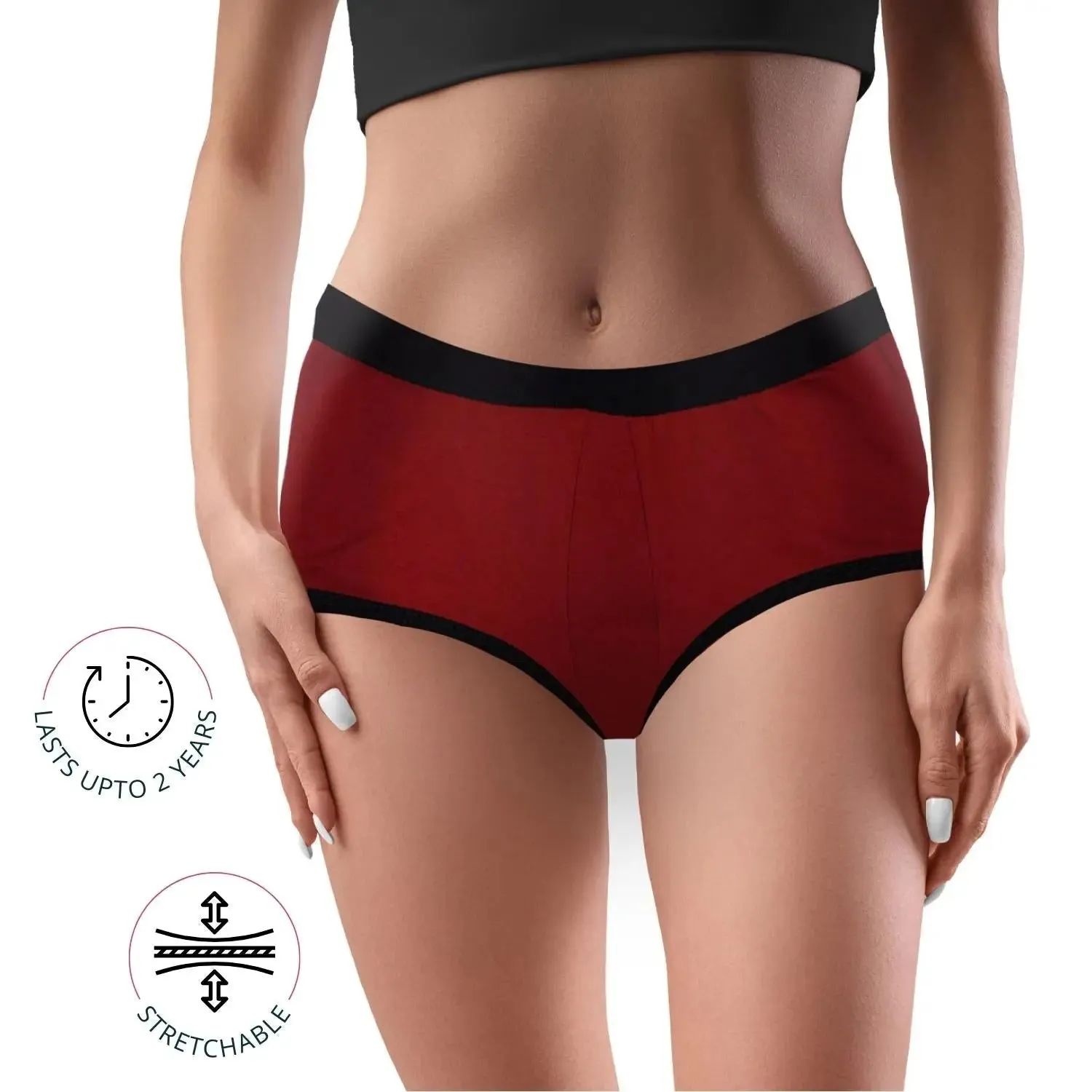 D'chica Eco-friendly Anti-Microbial Lining Period Panties - Maroon & Rainbow Print, PFOS PFAS Free Pack-of-2