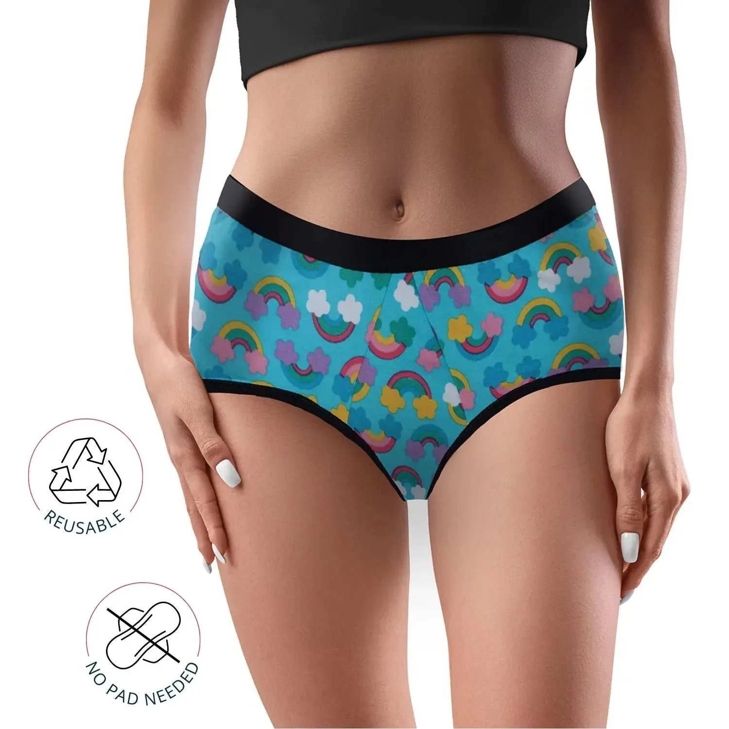 D'chica Eco-friendly Anti-Microbial Lining Period Panties - Maroon & Rainbow Print, PFOS PFAS Free Pack-of-2