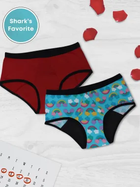 D'chica Eco-friendly Anti-Microbial Lining Period Panties - Maroon & Rainbow Print, PFOS PFAS Free Pack-of-2