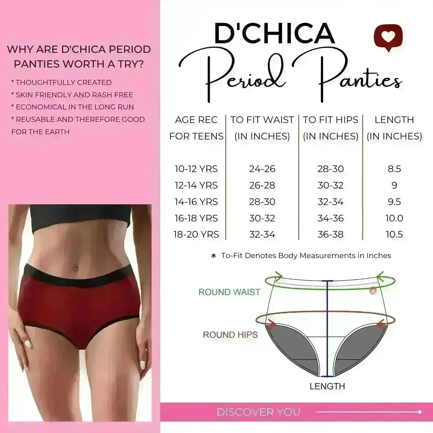 D'chica Eco-friendly Anti-Microbial Lining Period Panties - Maroon & Rainbow Print, PFOS PFAS Free Pack-of-2