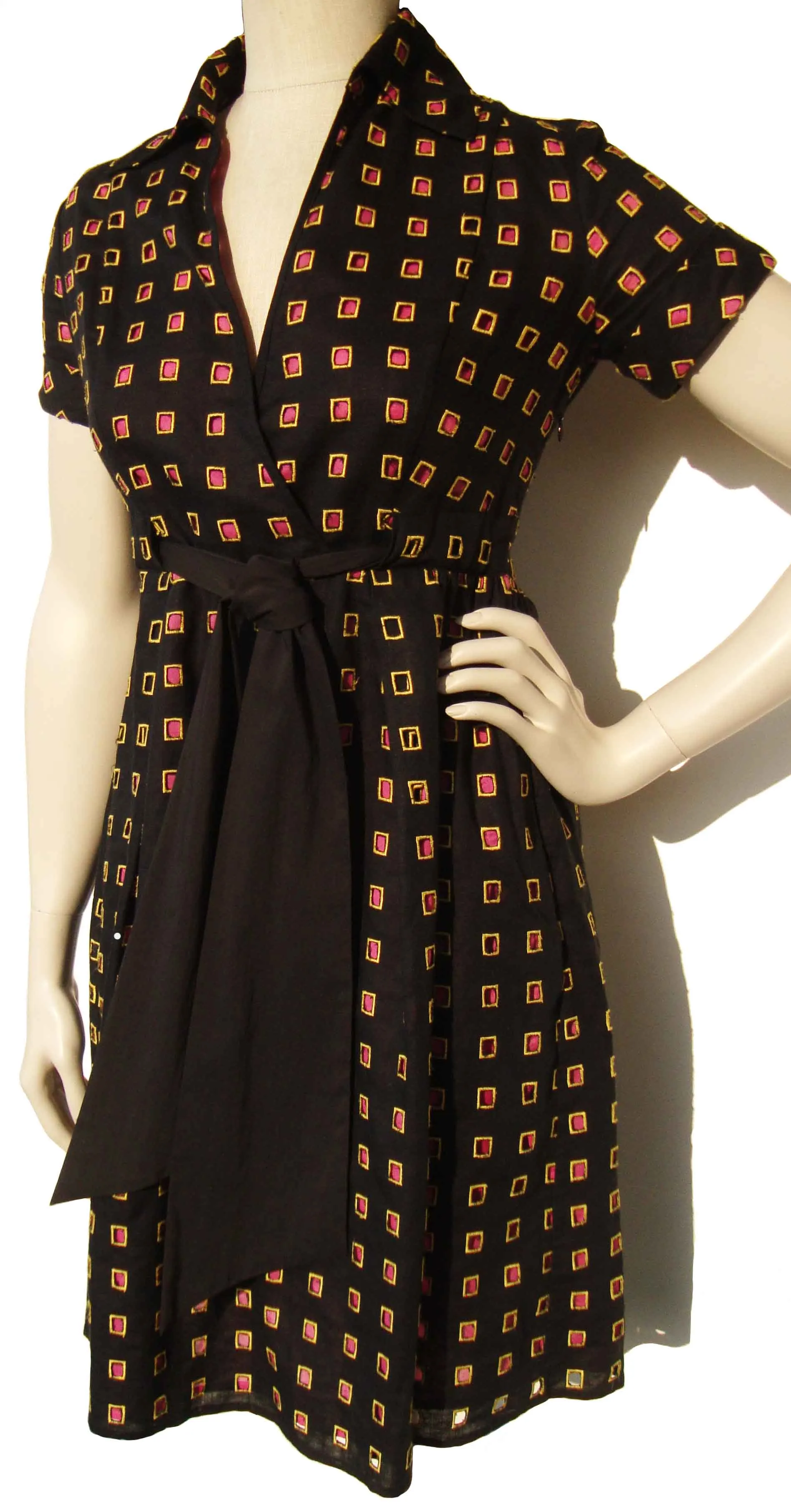 Diane Von Furstenberg Dress Black Pink Mini Windowpane S / M
