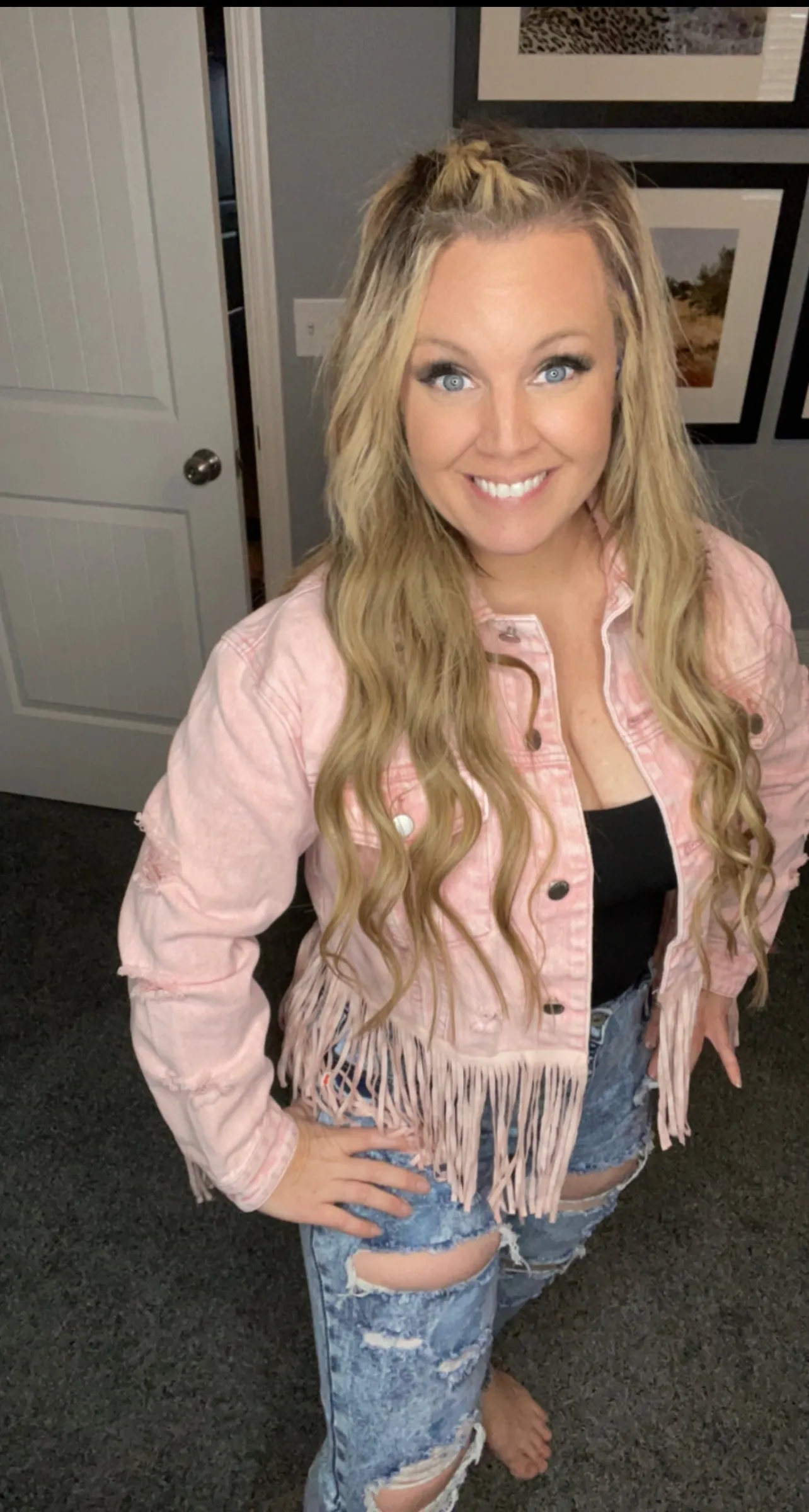 Distressed Denim Fringe Jacket