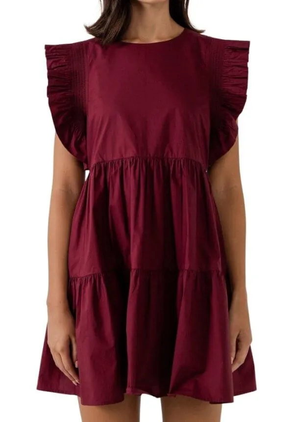 Duchy Burgundy Ruffle Dress