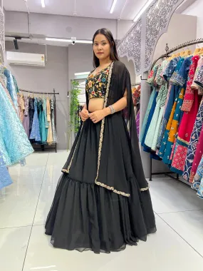 Elegant Black Heavy Georgette Pleated Jacket Lehenga Choli