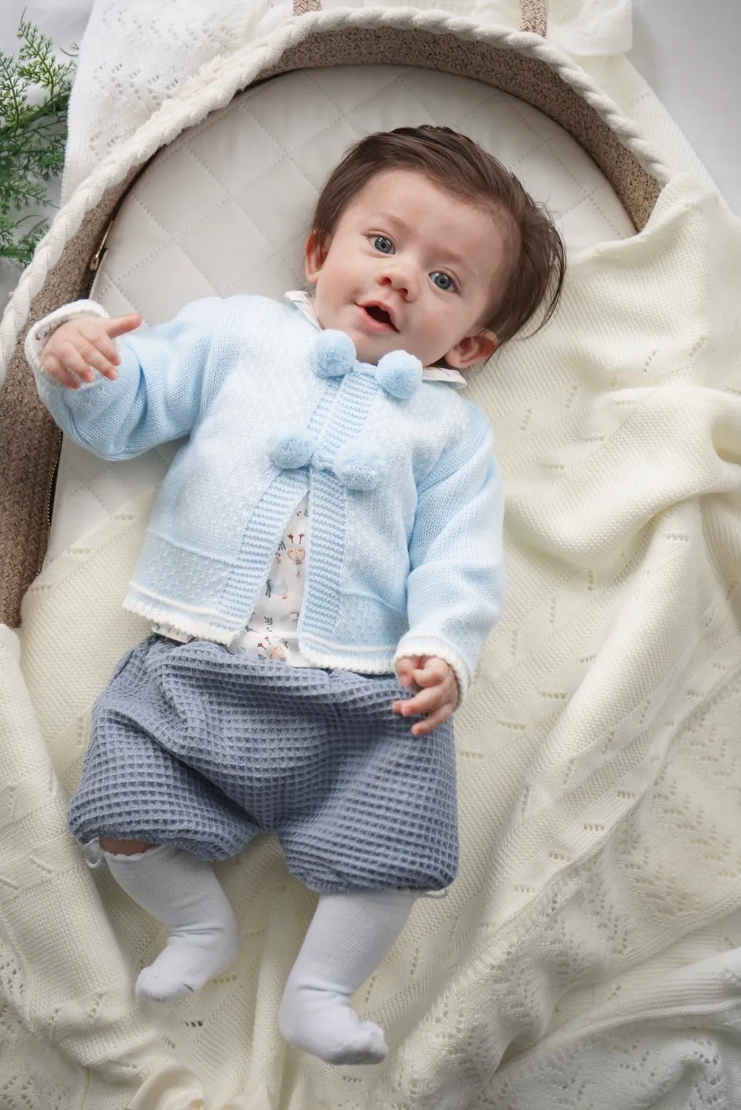 Elliot Knitted Cardigan with Waffle Short and Cute Ducks Shirt