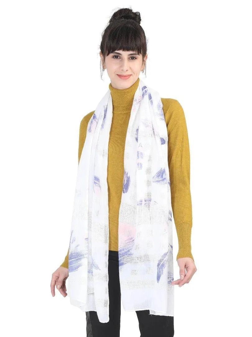 FabSeasons Premium White Printed Cotton Scarf for Summer & Winter