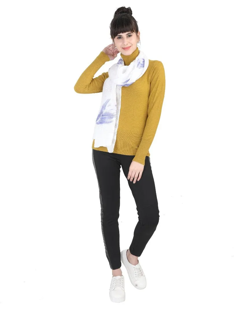 FabSeasons Premium White Printed Cotton Scarf for Summer & Winter