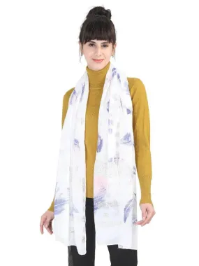 FabSeasons Premium White Printed Cotton Scarf for Summer & Winter