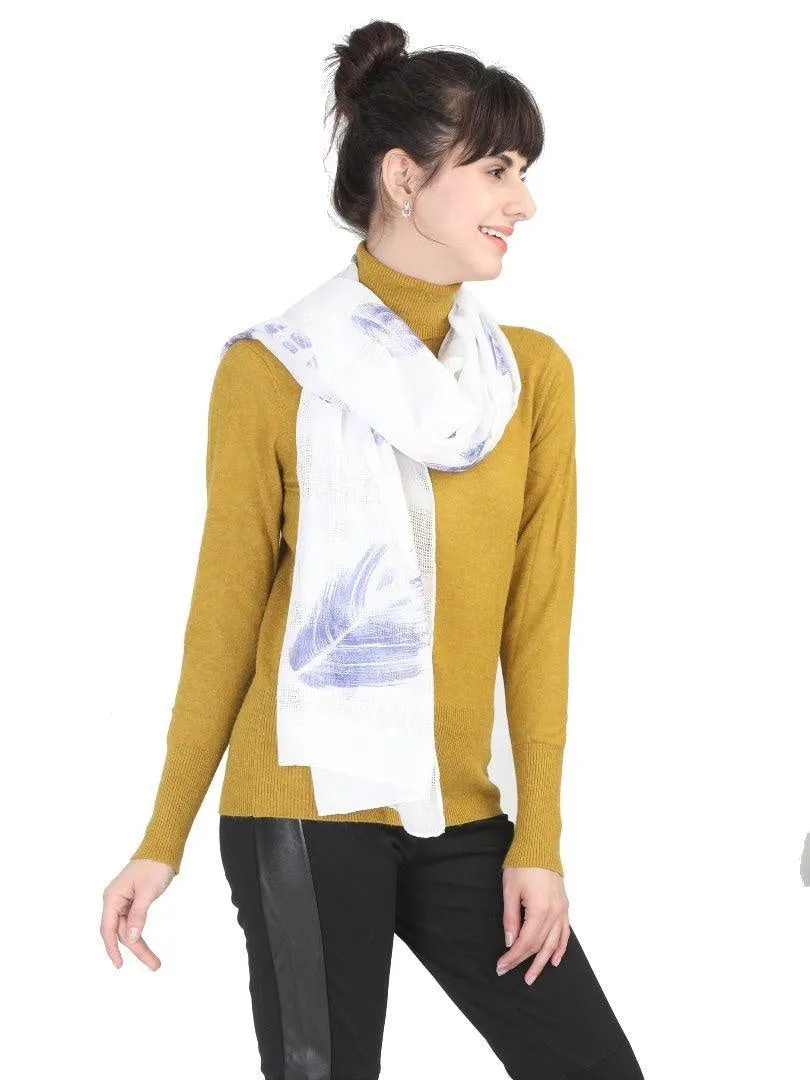 FabSeasons Premium White Printed Cotton Scarf for Summer & Winter