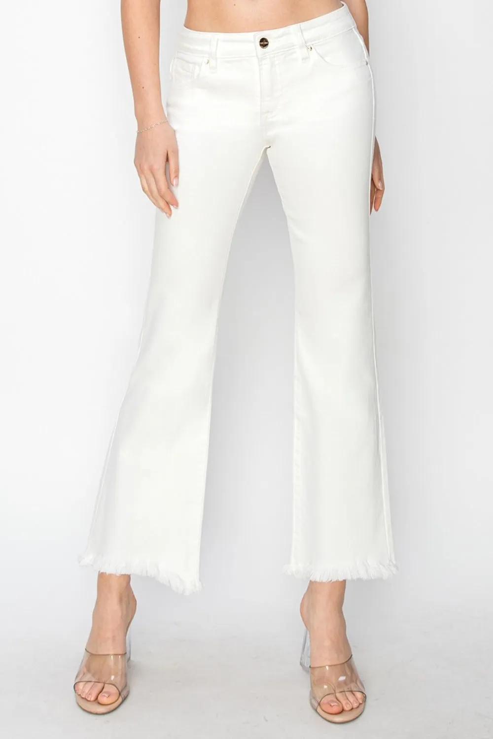 Full Size Tummy Control Crop Flare Step Hem Pants