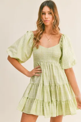 Green Plaid Gingham Babydoll Dress