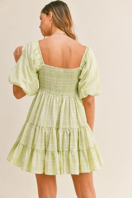 Green Plaid Gingham Babydoll Dress