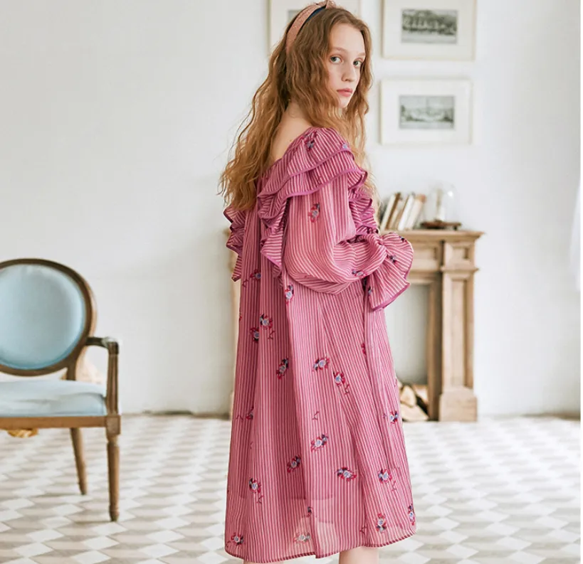 JAM PRINCESS FRILL DETAIL MIDI DRESS WITH FLORAL EMBROIDERY