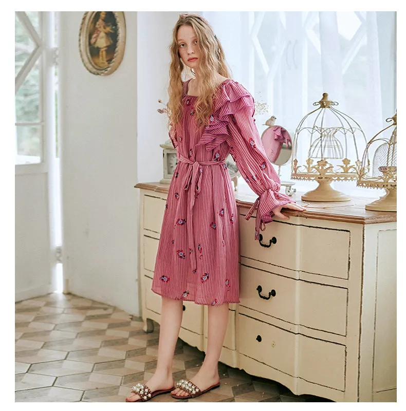 JAM PRINCESS FRILL DETAIL MIDI DRESS WITH FLORAL EMBROIDERY