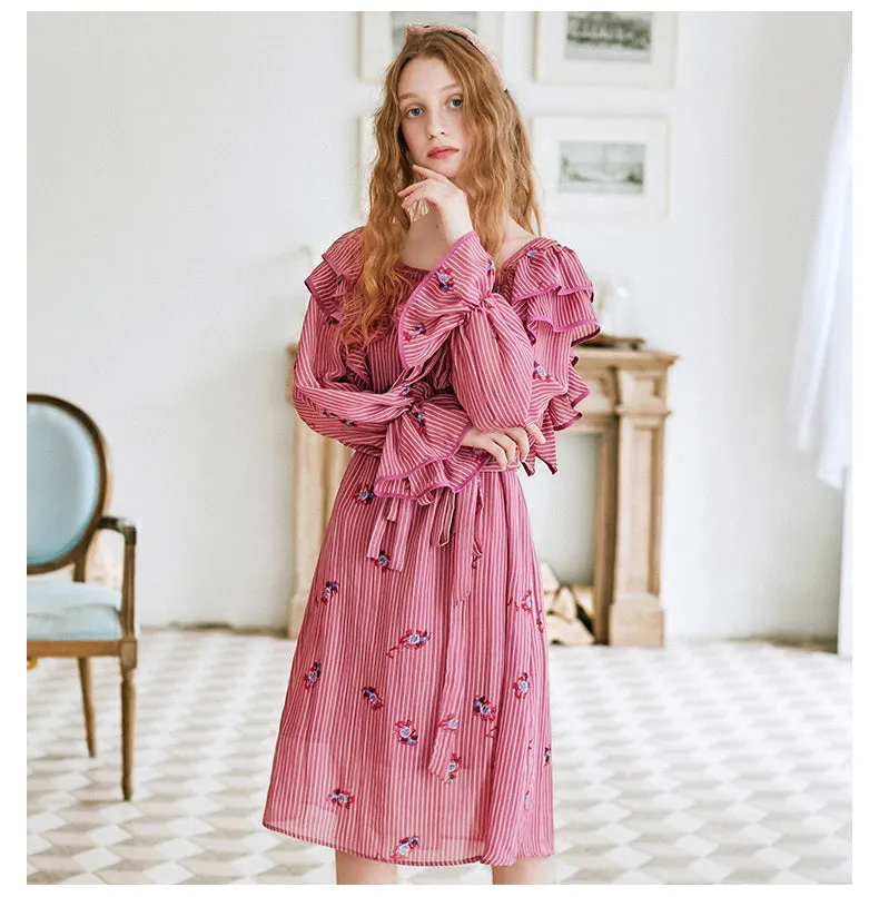 JAM PRINCESS FRILL DETAIL MIDI DRESS WITH FLORAL EMBROIDERY