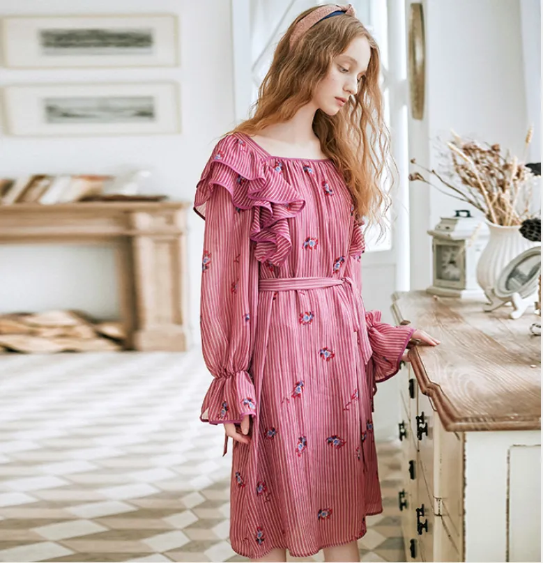 JAM PRINCESS FRILL DETAIL MIDI DRESS WITH FLORAL EMBROIDERY