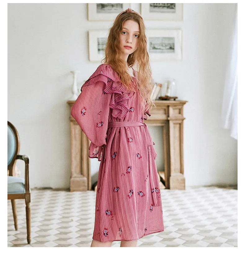 JAM PRINCESS FRILL DETAIL MIDI DRESS WITH FLORAL EMBROIDERY