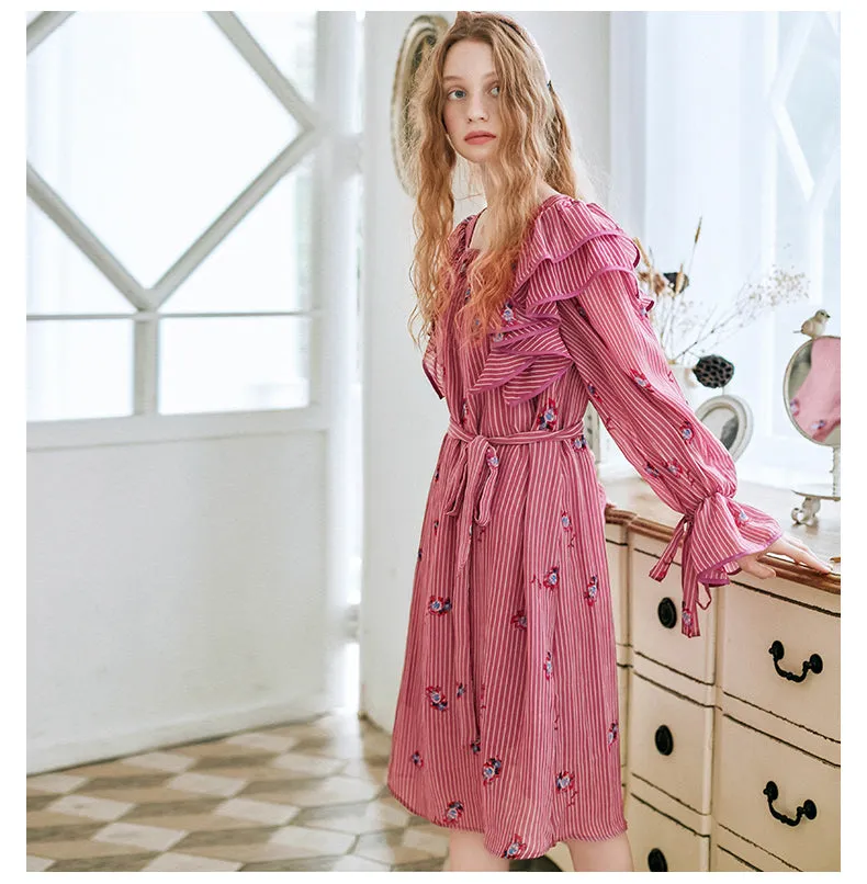 JAM PRINCESS FRILL DETAIL MIDI DRESS WITH FLORAL EMBROIDERY