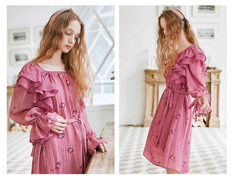 JAM PRINCESS FRILL DETAIL MIDI DRESS WITH FLORAL EMBROIDERY