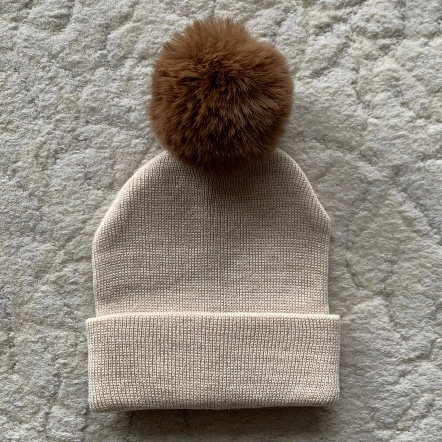 Knit Pom Beanie Hat | Beige
