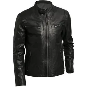 Lambskin Leather Jacket With Buckle Strap Collar