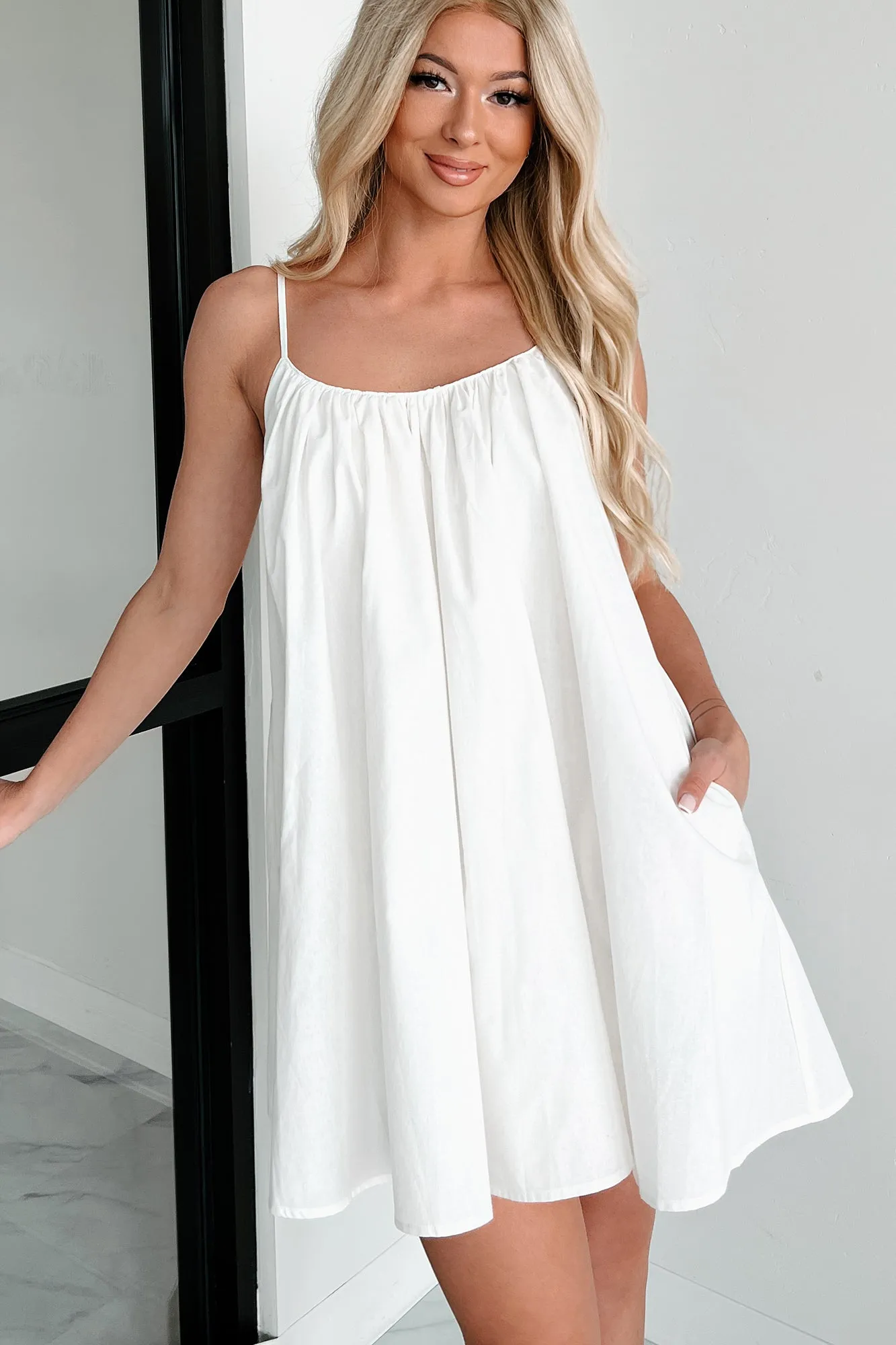Lasting Words Tie-Strap Babydoll Mini Dress (Off White)