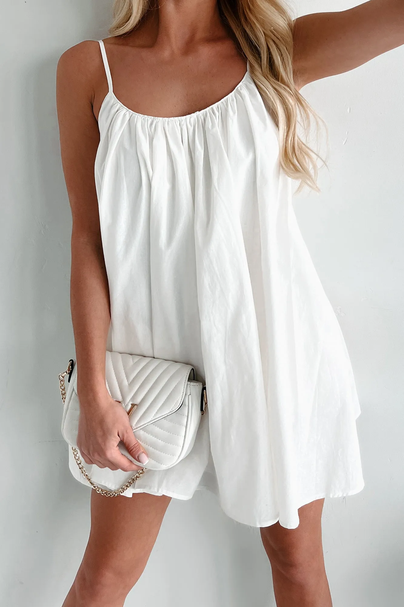 Lasting Words Tie-Strap Babydoll Mini Dress (Off White)