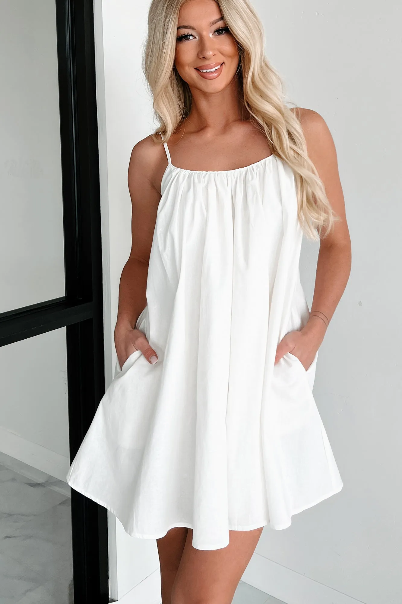 Lasting Words Tie-Strap Babydoll Mini Dress (Off White)