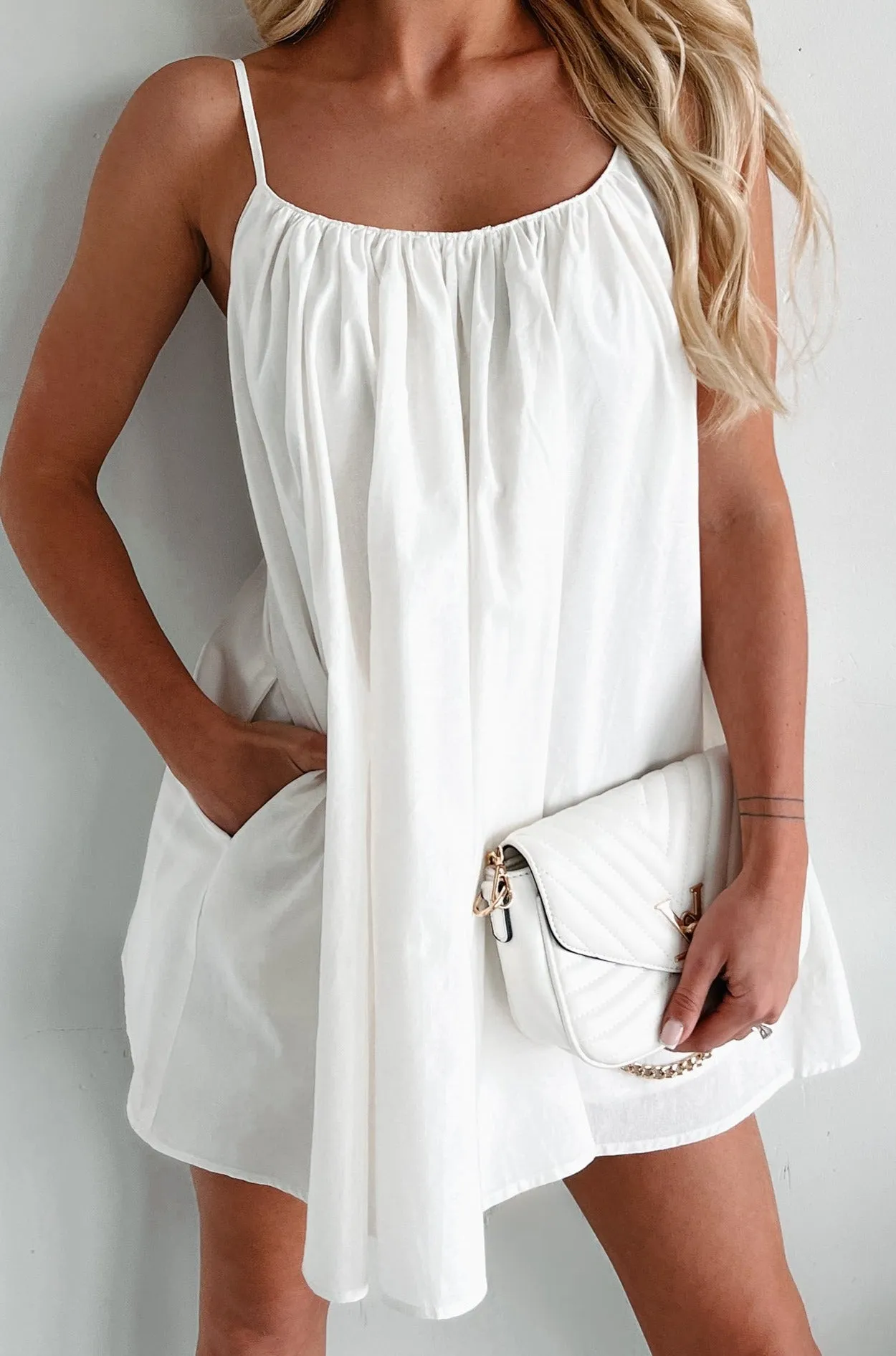 Lasting Words Tie-Strap Babydoll Mini Dress (Off White)